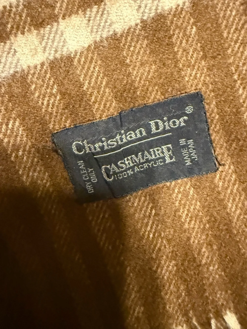 Dior Brown & Cream Checked Cashmere Scarf